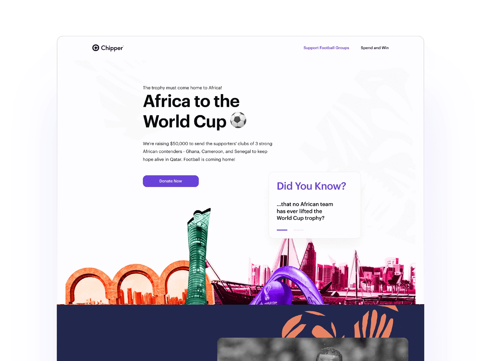 Hero section from a campaign webpage I designed for a World Cup partnership we had with VISA.