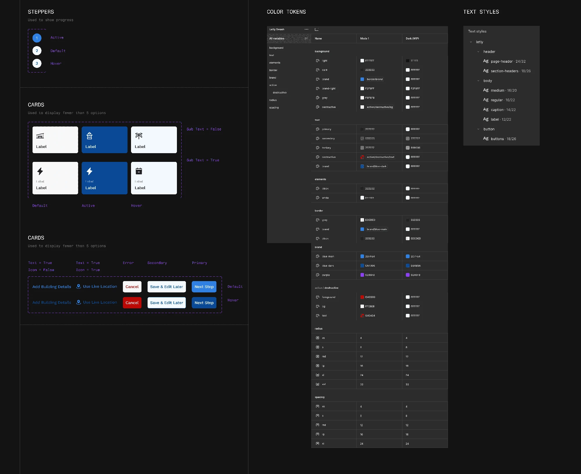 Letly • Itsy bitsy styleguide and one layout concept for a design I worked on for a proptech platform