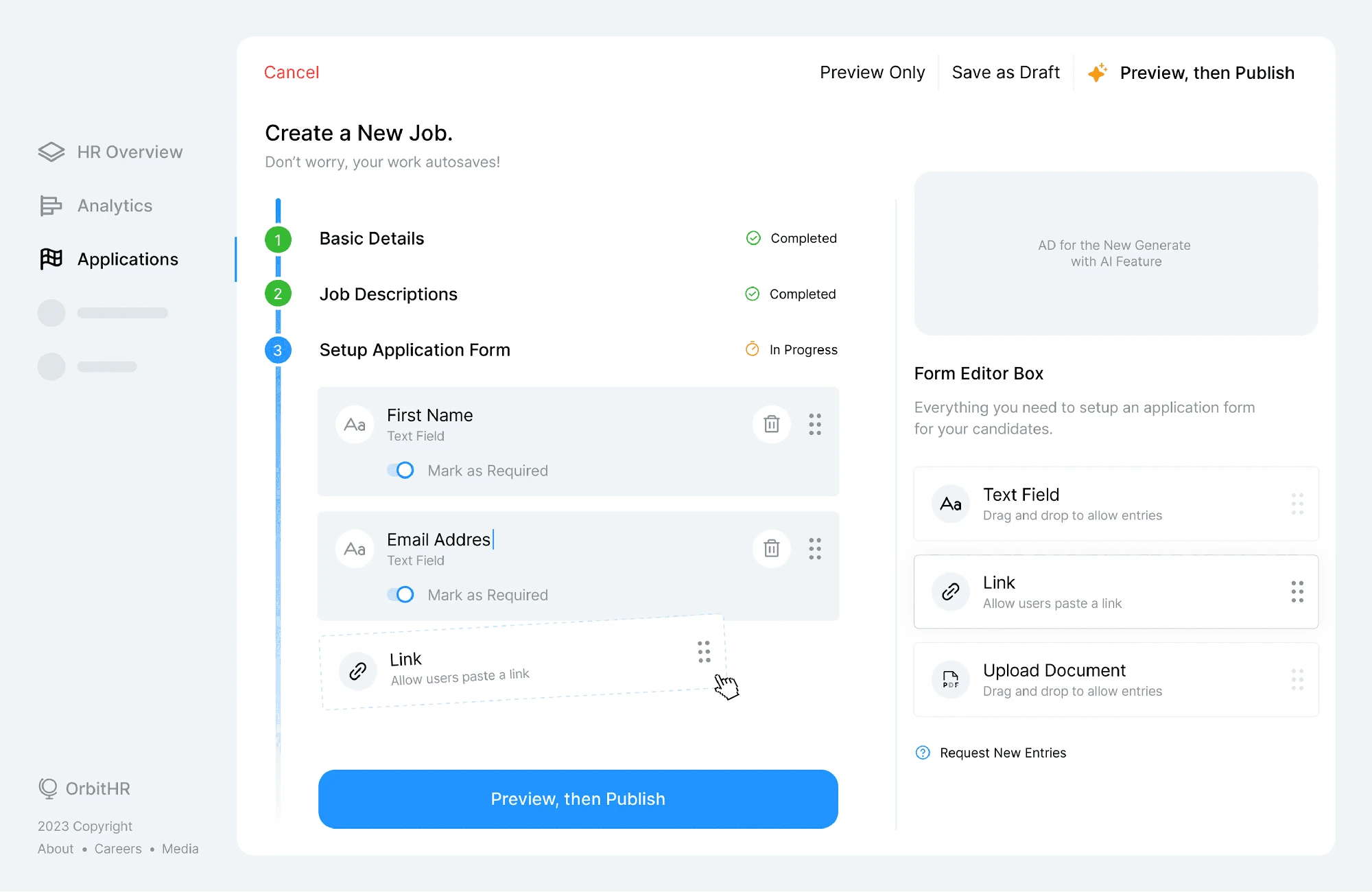 OrbitHR • Create a new job flow 3/3