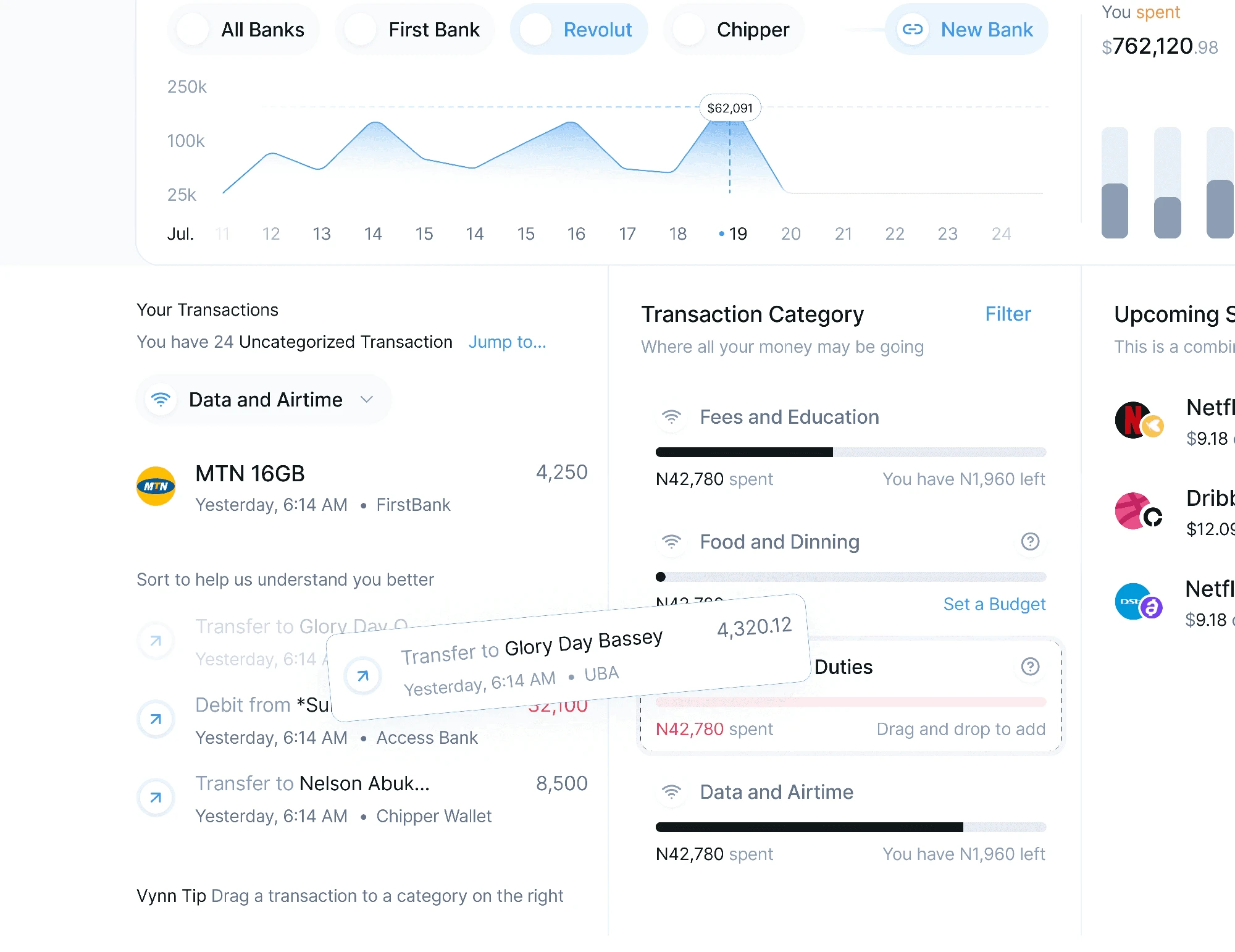 Vynn • Interaction hover experience to allow users manually assign categories for transactions