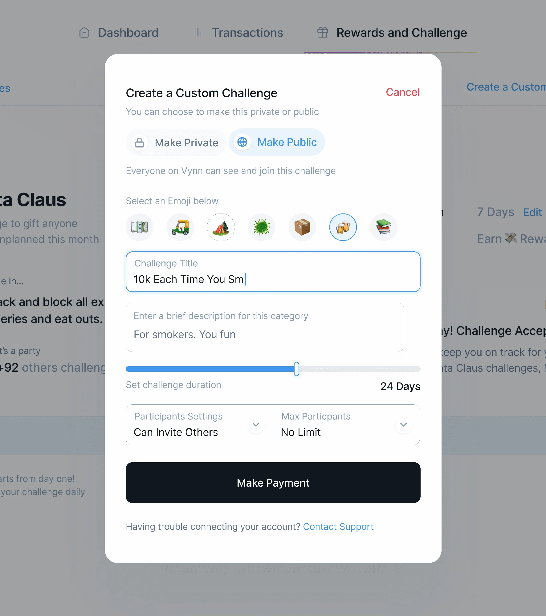 Vynn • Create a savings challenge modal