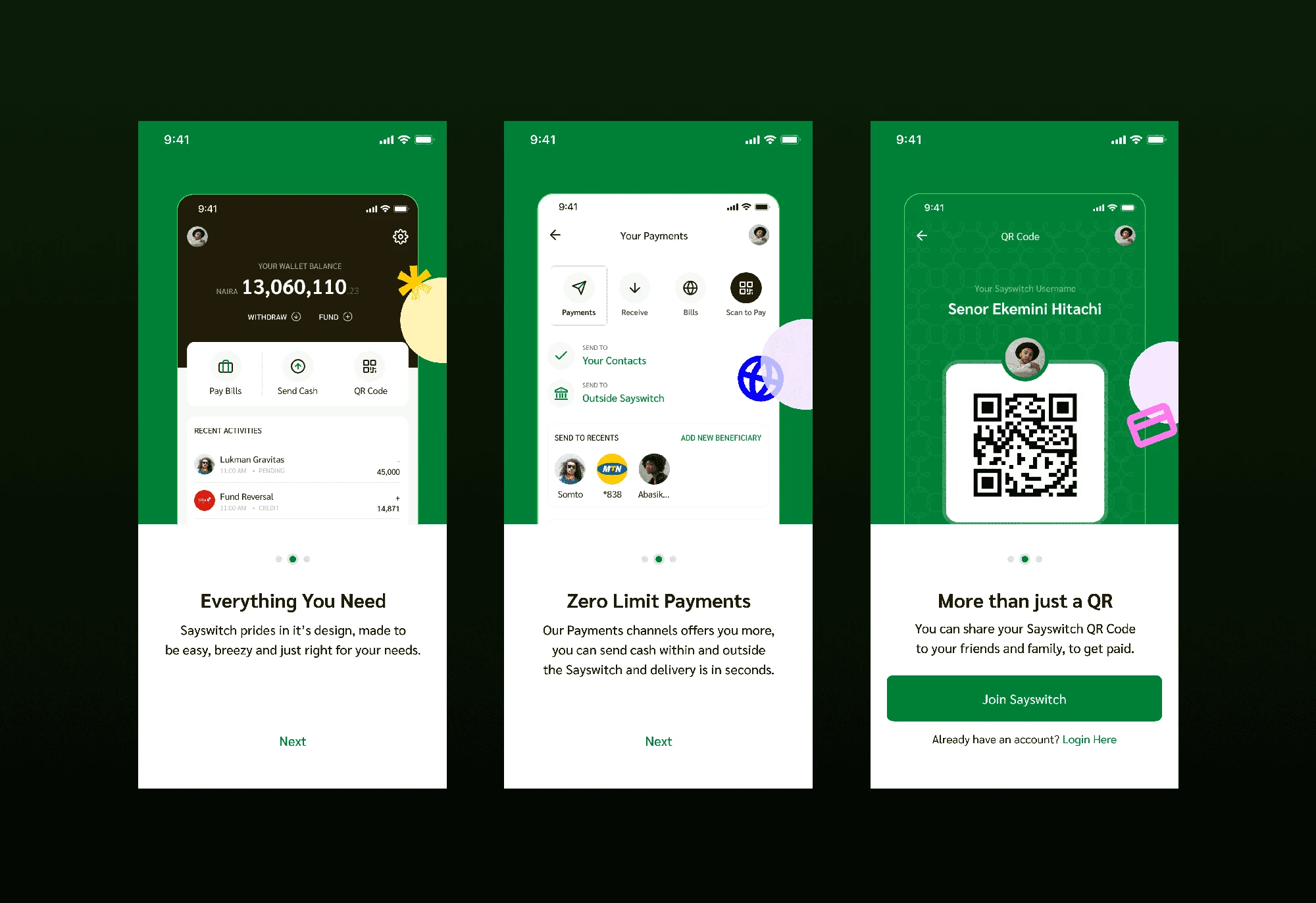 Sayswitch • Onboarding screens