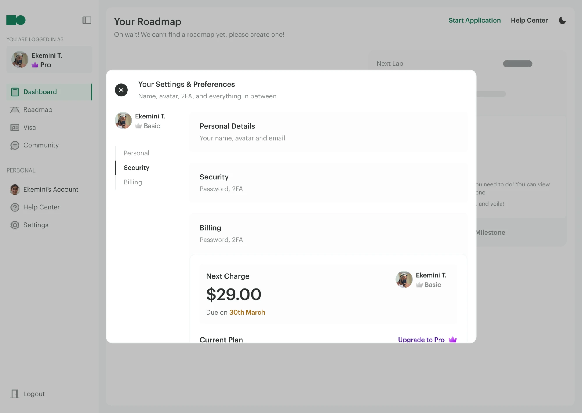 Guideli settings and billing preferences
