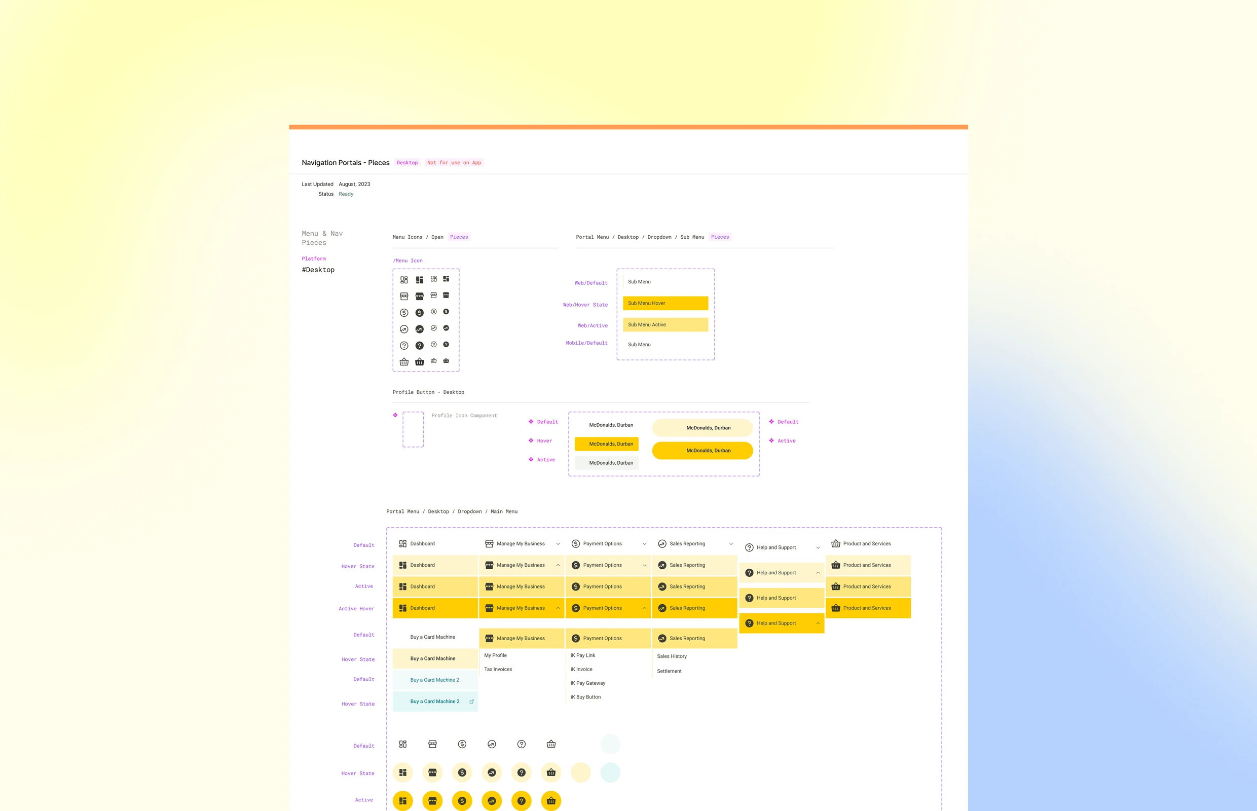 iKhokha design system: navigation menu components and their states